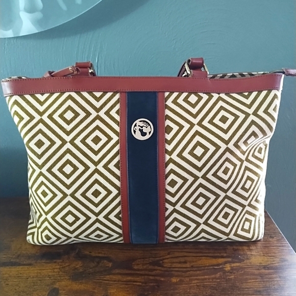 Spartina 449 Handbags - Spartina 449  Purse Tote Bag Daufuskie Island Leather Linen Olive Travel Carryon